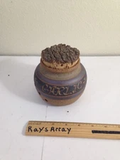 Vintage hand thrown Pottery Garlic Jar Keeper, Studio Handmade unk maker's mark