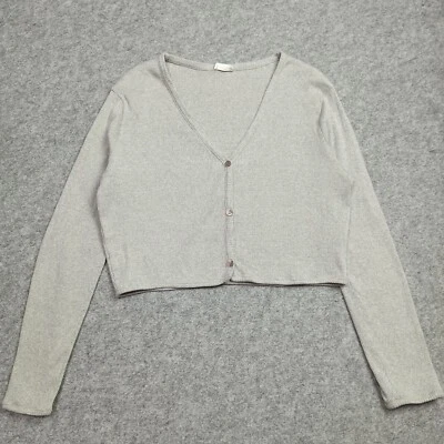 American Vintage Cardigan Oversize Cropped En Coton Côtelé Gris Taille L - Photo 1/4