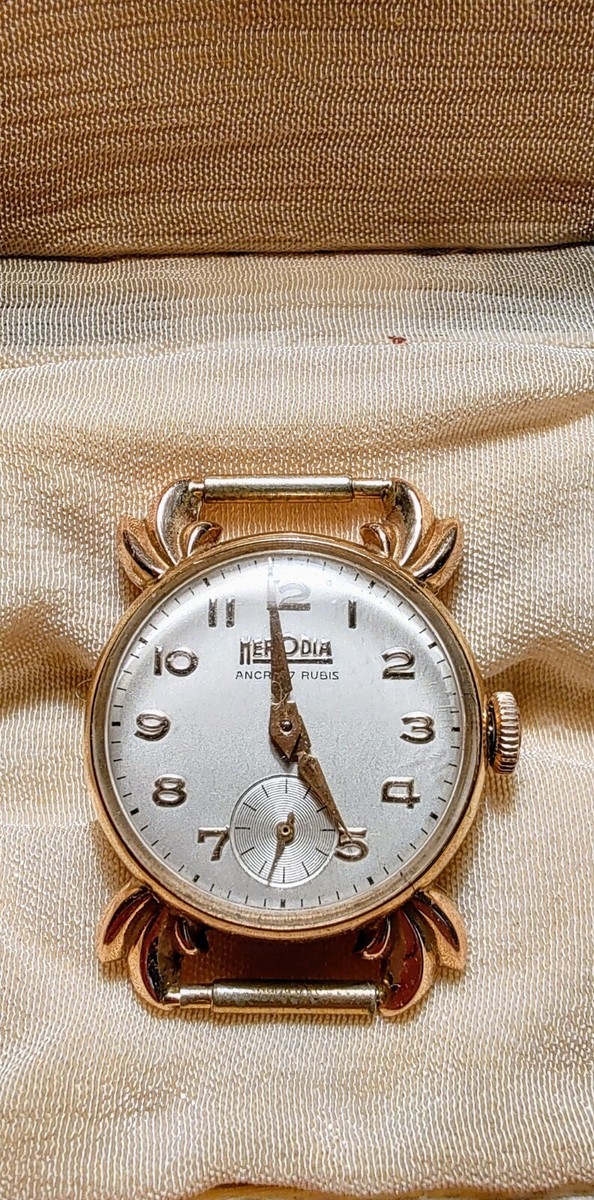 Women's Vintage Gold Watch Herodia 17 Jewels 18K Gold In Box Made