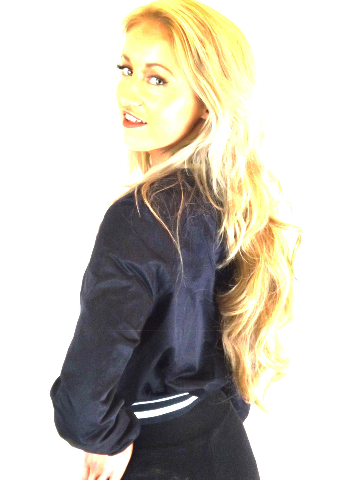 ALTRA Nuova giacca cappotto sportivo alla moda bomber sexy tagliata college blu 8 10 12 14