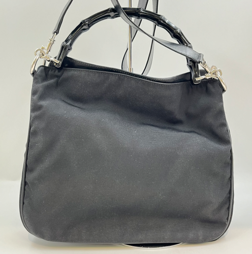 Bolso de Hombro Gucci Bambú Bolso de Mano 2 Vías Lona Cuero Negro Plata Diseñador - Imagen 4 de 15