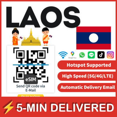 [eSIM] Laos eSIM Local Call Laos E sim card 10GB Unlimited Travel eSIM QR   