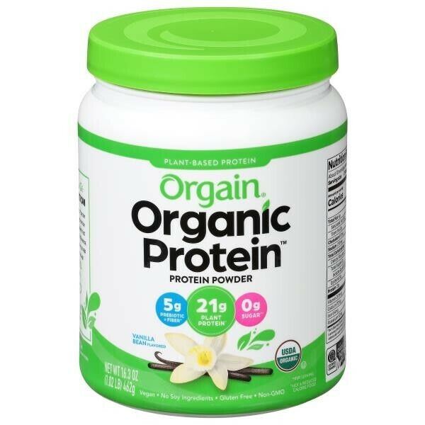 Orgain, Organic Protein Powder, Plant Based, Vanilla Bean, 1.02 lb (462) g