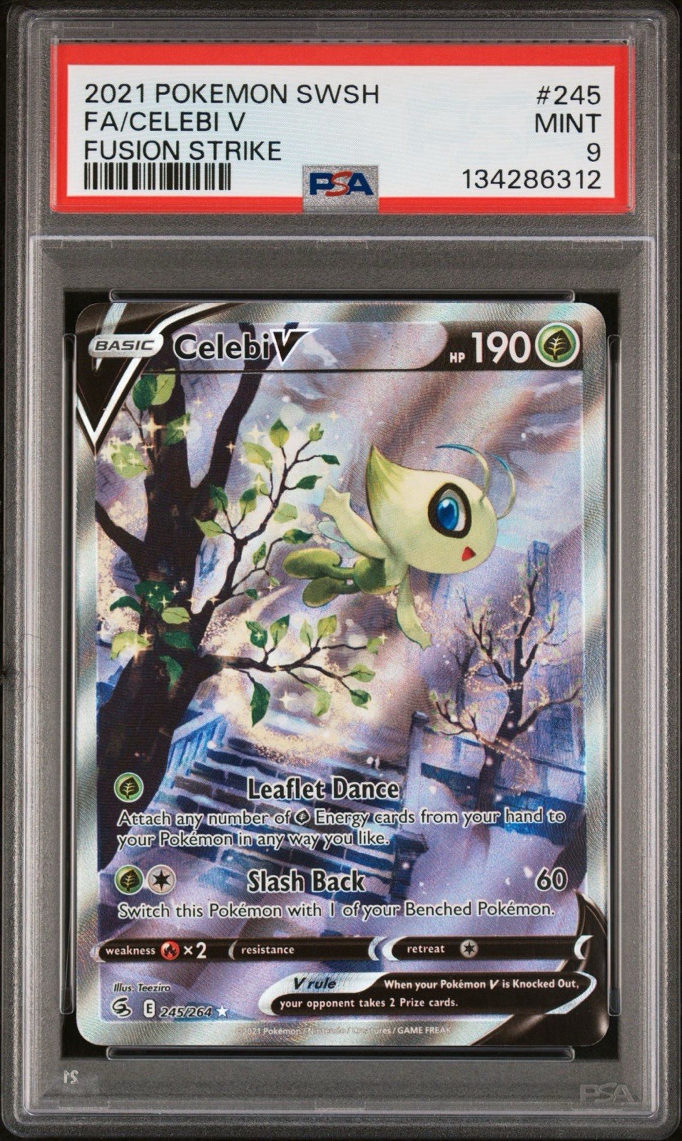 Celebi V Alternate Full Art 245/264 Swsh08: Pokemon Fusion Strike Mint PSA 9