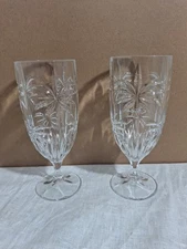 TWO GODINGER SHANNON CRYSTAL SOUTH BEACH PALM TREE ICED TEA WATER GLASSES 8"