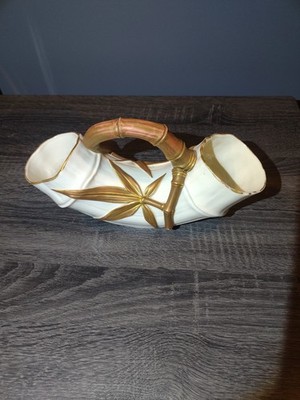 Royal Worcester Eng Porcelain Gold Bamboo Handle Vase Antique 1884 Double Ended