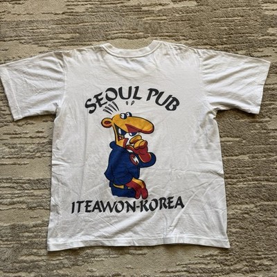 Vintage Iteawon Korea Seoul Pub Cartoon Tee 90s Men s Medium Souvenir Military