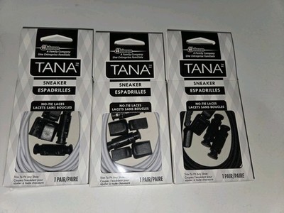 3x PAIR TANA Sneakers No-Tie Laces BLACK & WHITE One Size Fits All