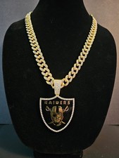 Las Vegas Raiders Cuban Link Chain Luxury Iced Out Crystal 24" Necklace 2