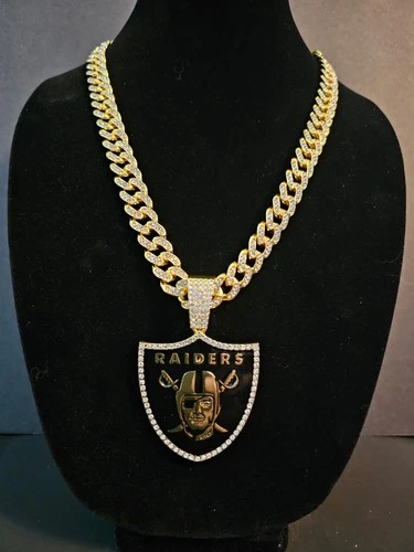 Las Vegas Raiders Cuban Link Chain Luxury Iced Out Crystal 24" Necklace 2