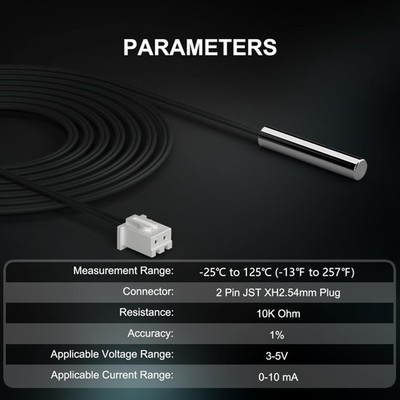 10K Temperature Sensor Probe 3pcs, 1 Meter Waterproof Temp Sensor Probe, Stai...