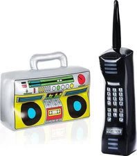 Gejoy 2 Pieces Inflatable Radio Boombox Inflatable Mobile Phone Props for 80s 90