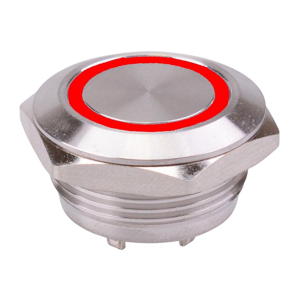 Red 12V Vandal Resistant Off-(On) Momentary 19mm Short Push Button Switch SPST
