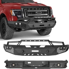Full Width Front Winch Plate Bumper Rear Bumper Step Bar Fit 09-14 F-150 Ford