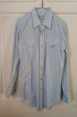 H Bar C Men's LS Light Blue Button Up Dress Western Shirt Sz 16-33