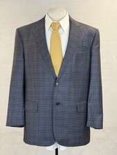 Jos. A. Bank Men's Dark Blue Gray Plaid 100 Wool Blazer 42R 495 Two Button