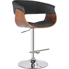 Weathered Oak Modern Swivel Adjustable Barstool with Armrests Padded Seat