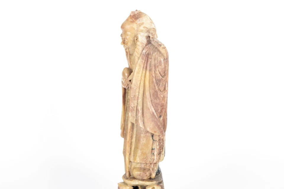 "Estatua de piedra de jabón china talla Shou Lao dios de la longevidad estatuilla 9 1/2""" Foto 2 de 4