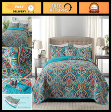 Lightweight King Size Cotton Quilt Bedding Set - Reversible Boho Bedspread 98x10