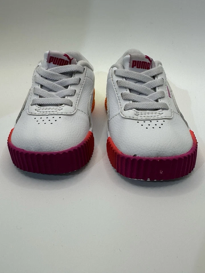 NIÑAS PUMA CARINA Neón Desvanecido, Niño Pequeño Blanco Rosa Amarillo Naranja EE. UU. Talla 5C Foto 3 de 4