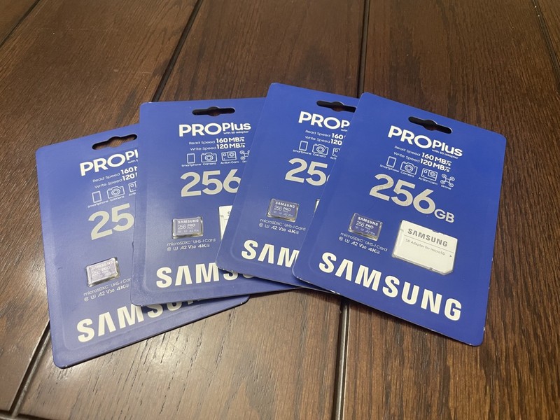 Lot of 4 Samsung PRO Plus 256GB microSDXC UHS-I U3 A2 V30 Cards w/ SD Adapters