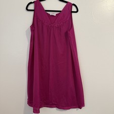 Vintage Vassarette Fushia Satin Trim Nightgown Size Large