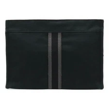 Hermes Canvas Leather Clutch Bag Women Black One Size