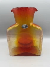 Blenko #384 Water Bottle Tangerine w/Sticker 2022 8” Double Spout Hand Blown