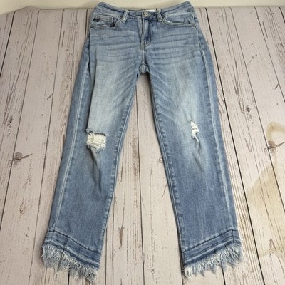 KanCan Camila Mid Rise Ankle Skinny Jeans Size 5/26 Light Wash Raw Hem Blue