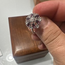 Sterling Silver Marquise Amethyst Cluster Flower Cocktail Ring Size 6