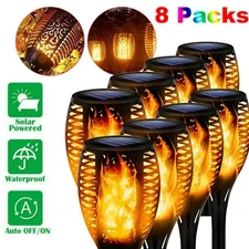 8Pack 12 LED Solar Torch Flame Lights Outdoor Garden Flickering Lamps Waterproof