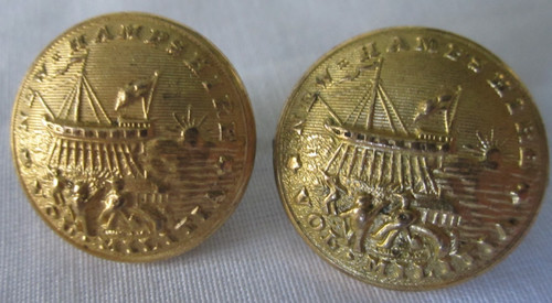 Pair Civil War era New Hampshire State Seal Button Earrings Scovill Waterbury