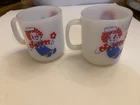 Raggedy Ann and Andy VTG Milk Glass Coffee Cup Mugs x2 Unbranded