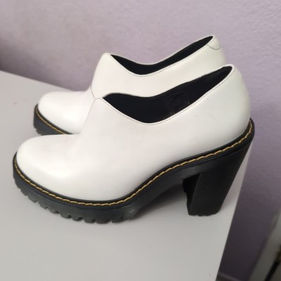 Dr. Martens Cordelia White Leather Chunky Heeled Ankle Boots