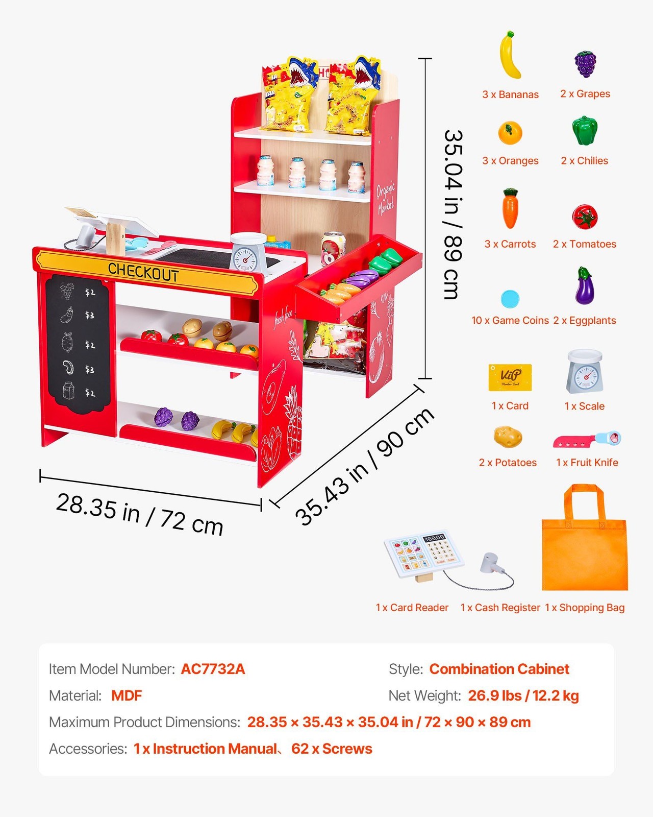 как выглядит Kids Supermarket Playset with Cash Register, Shopping Cart and Groceries фото