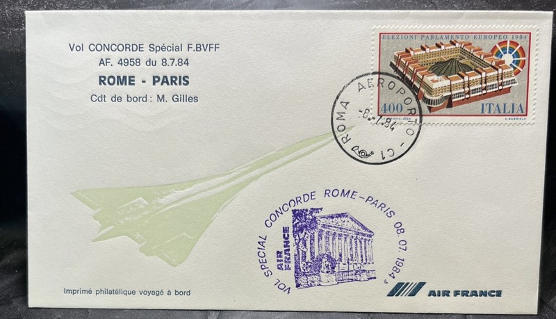 Concorde First Flight Cover Rome -Paris 1984