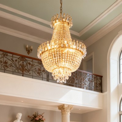 Modern Gold 22'' Crystal Chandelier Large Luxury Pendant Light Ceiling Fixture