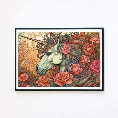 Einhorn Blume Portrait Botanisch Digital Illustration A5 Wanddeko Kunstdruck 