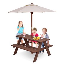 Kids Outdoor Picnic Table and Chairs Bench Seat Umbrella Patio Children Wooden