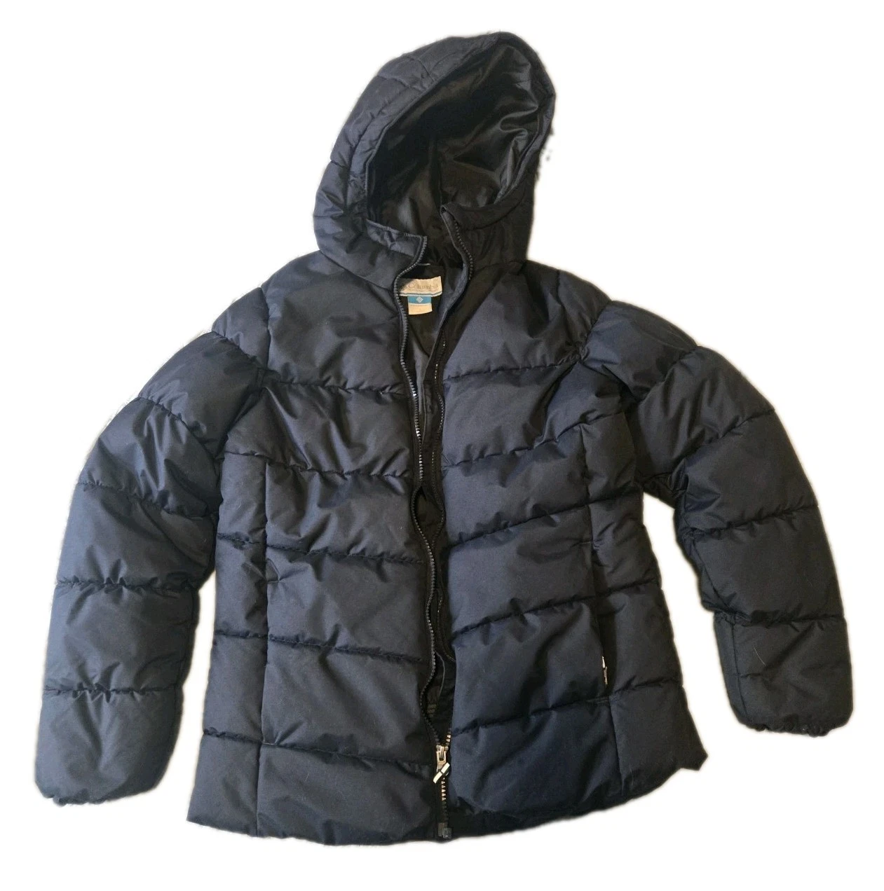 Columbia Unisex Kids Hooded Black Puffer Jacket Size L (14–16) Winter Insulated