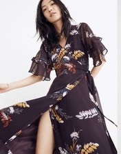 NWT $148 Madewell Women’s Vervain Ruffle Sleeve Wrap Dress Blooming Oasis Sz M