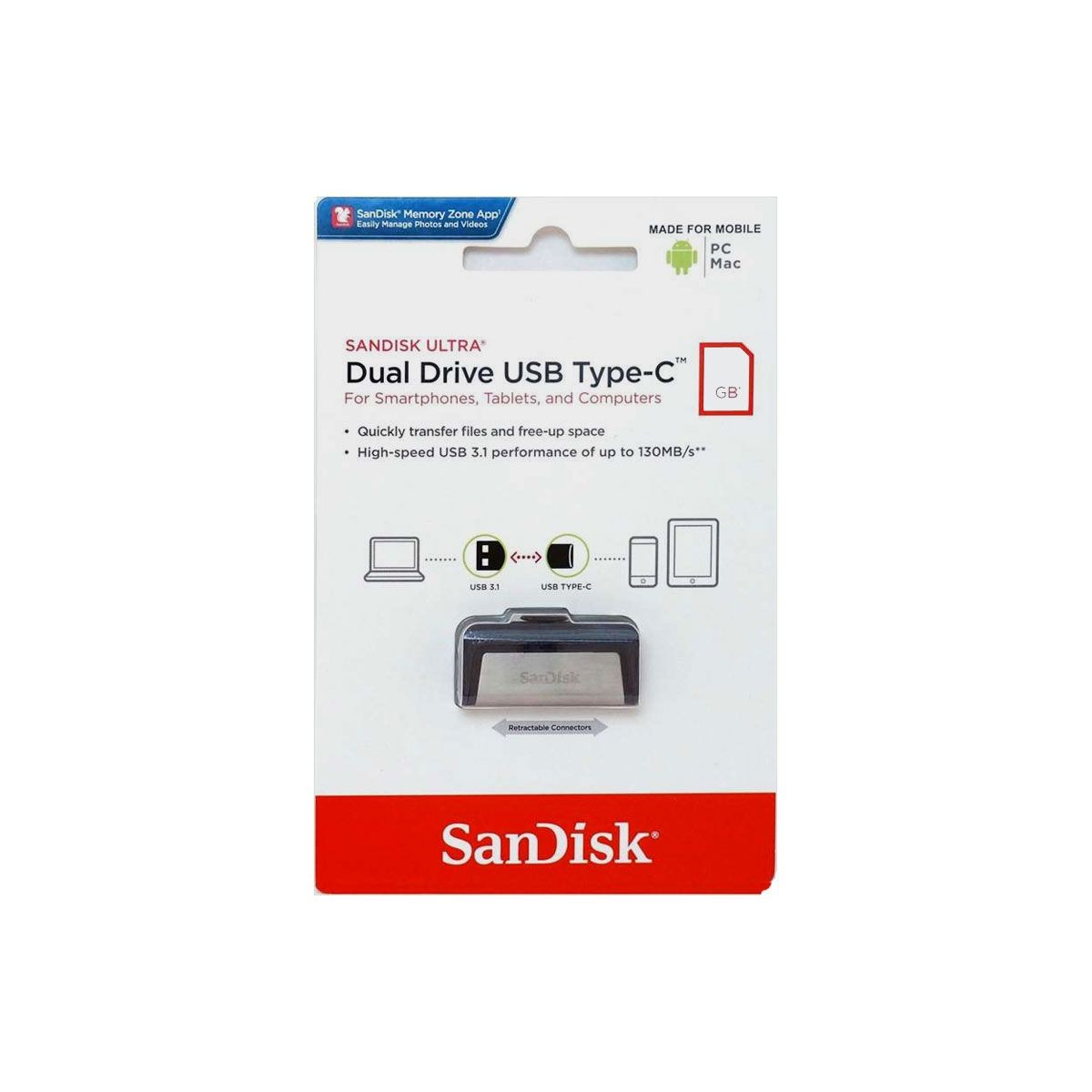 Clé USB Sandisk Ultra Dual Drive 32GB mémoire externe pour tablette et PC portable