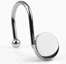 Chrome Shower Curtain Hooks Rings: 12 Pcs Silver Round Button Design Heavy Metal