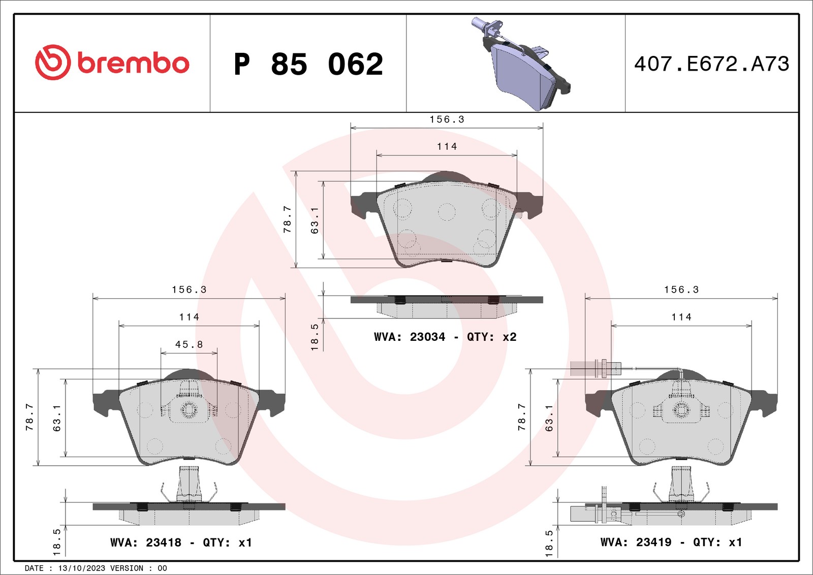 Bremsbelagsatz, Scheibenbremse P 85 062 BREMBO für VW FORD SEAT - Bild 5