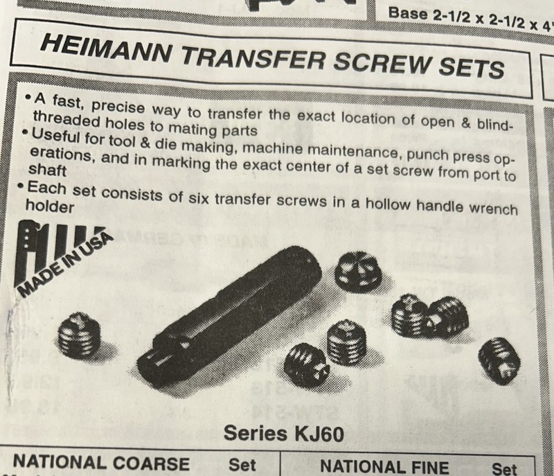 Heimann Transfer Screw Set 1/2-13 Set Of 6 Screws In Handle Made In USA New