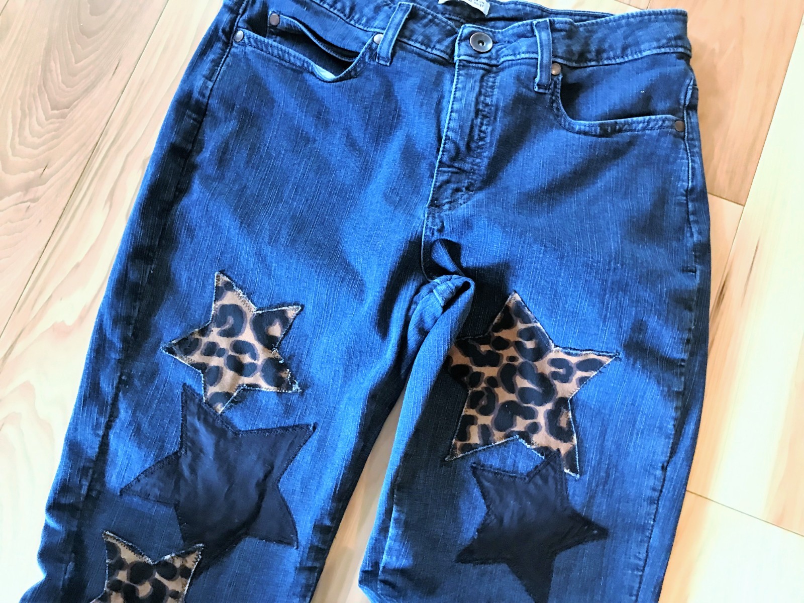 Upcycled Patchwork Jeans, Leopard Print Stars, Bo… - image 4