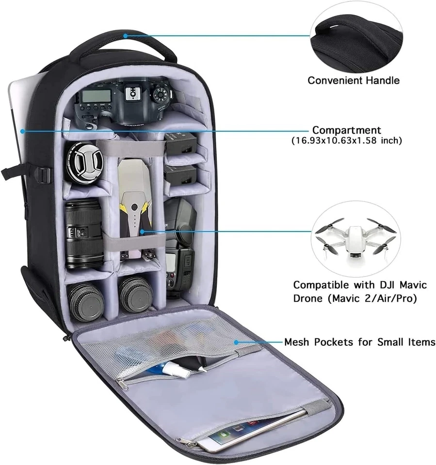 15-16 Inch Camera Backpack Bag Waterproof Mirrorless Photography Hardshell Case - Image 2 of 4