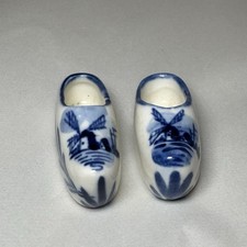Vintage Delft Blue Holland Dutch Ceramic Hand Painted Mini Clogs Shoes Windmills