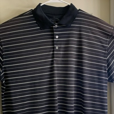 Champions Tour Golf Men's Black White Striped Collared Button Polo Shirt XL Logo