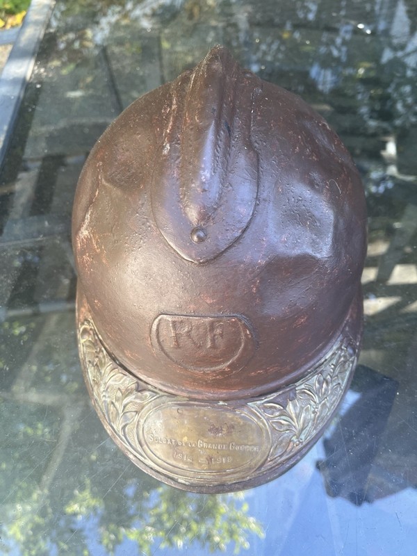 WW1 FRENCH COLONIAL  HELMET +SOLDIERS BRASS PLATE TO THE PEAK. UNTOUCHED NICE.